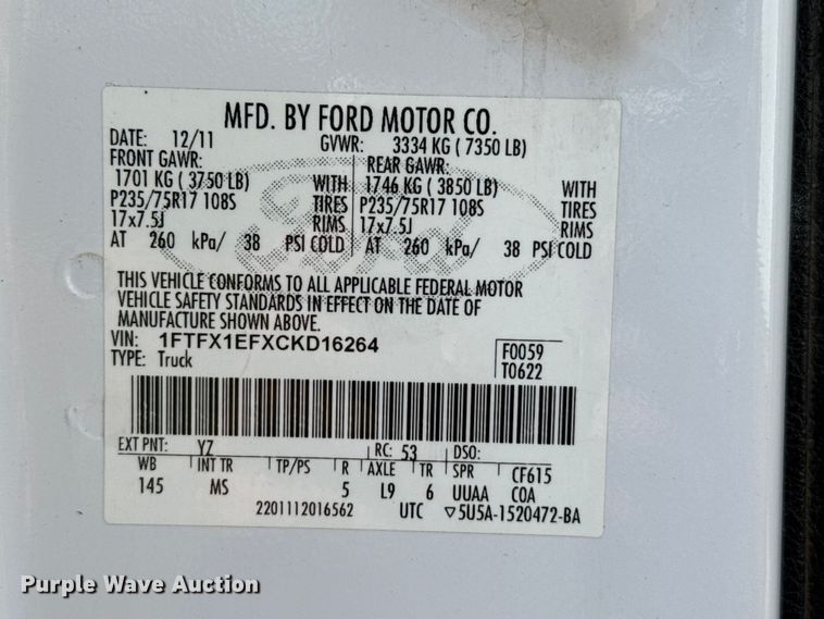 image for item EW4108 2012 Ford F150 Ext. Cab pickup truck