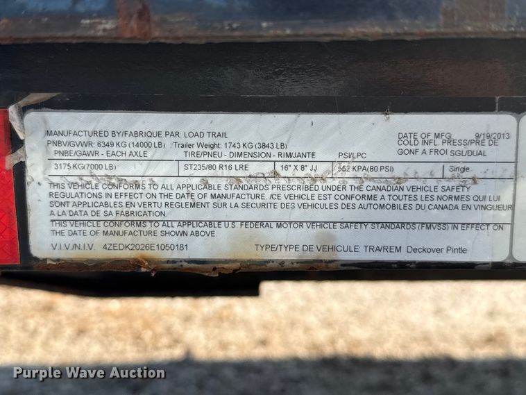 image for item EW4150 2014 Load Trail flatbed trailer