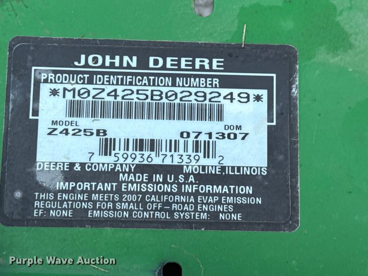 image for item EW4169 John Deere Z425B ZTR lawn mower