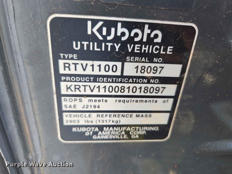 image for item EW8605 Kubota RTV1100 utility vehicle