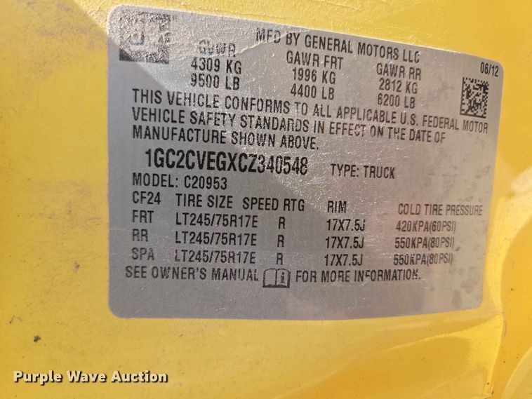 image for item EW8614 2012 Chevrolet Silverado 2500HD Ext. Cab pickup truck