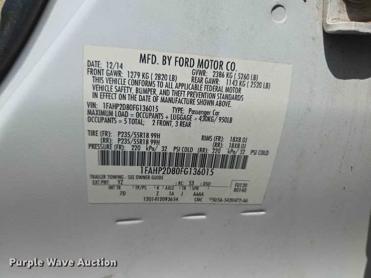image for item EW8618 2015 Ford Taurus 
