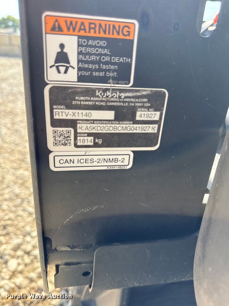 image for item EX2128 2021 Kubota RTV-X1140 utility vehicle