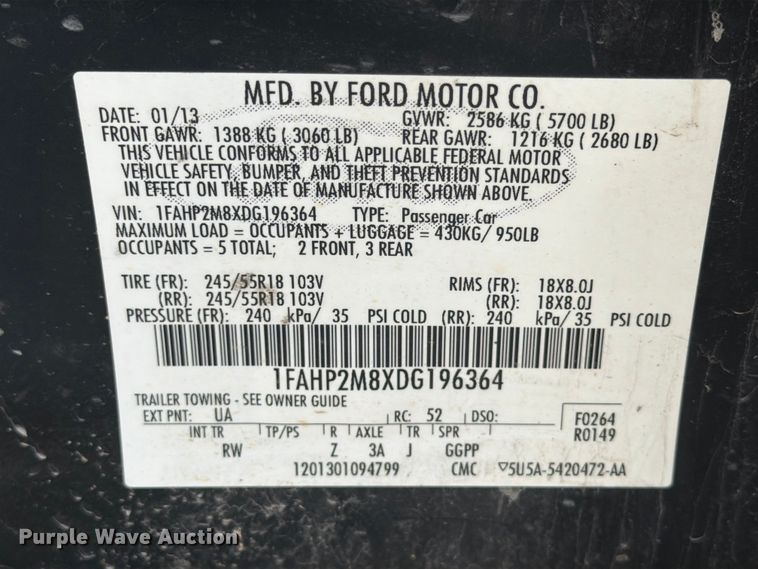 image for item EX4047 2013 Ford Taurus Police Interceptor 