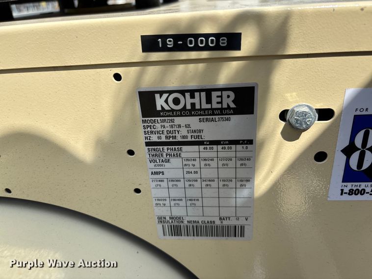 image for item FC1980 Kohler 50RZ262 generator