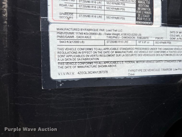 image for item FC1996 2022 Load Trail hydraulic tail equipment trailer