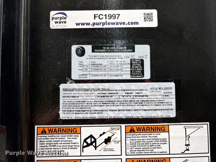 image for item FC1997 2027 Load Trail hydraulic tail equipment trailer