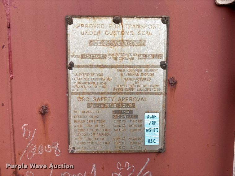 image for item FC1999 2008 CIMC shipping container