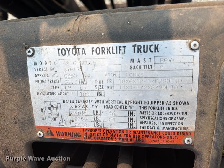 image for item FC3261 Toyota 42-6FGCU15 forklift