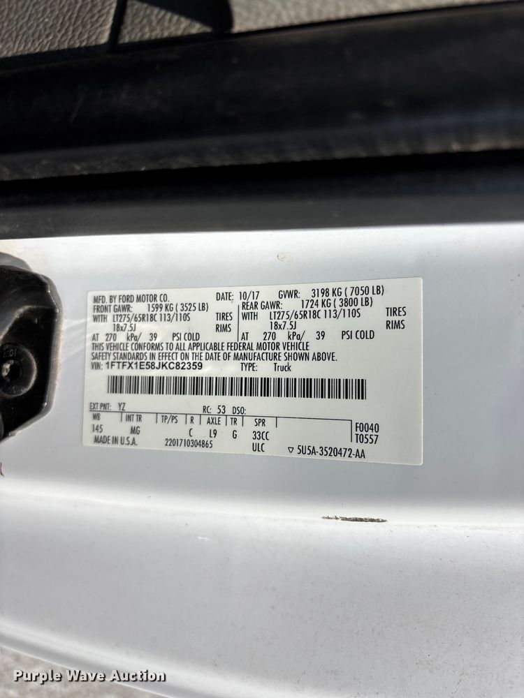 image for item FG0553 2018 Ford F150 Ext. Cab pickup truck