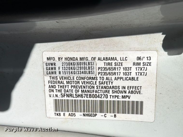image for item FI0304 2014 Honda Odyssey van