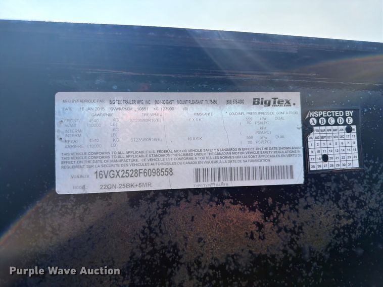 image for item FI0324 2015 Big Tex equipment trailer