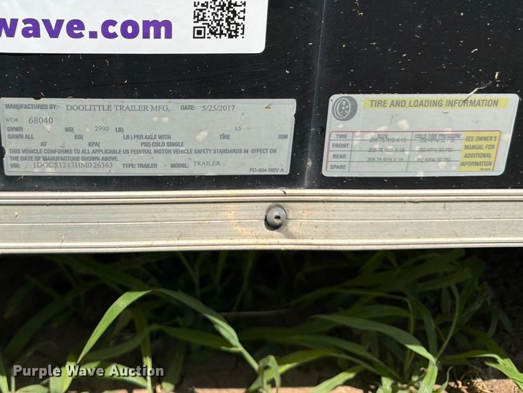 image for item FK3280 2017 Doolittle enclosed cargo trailer
