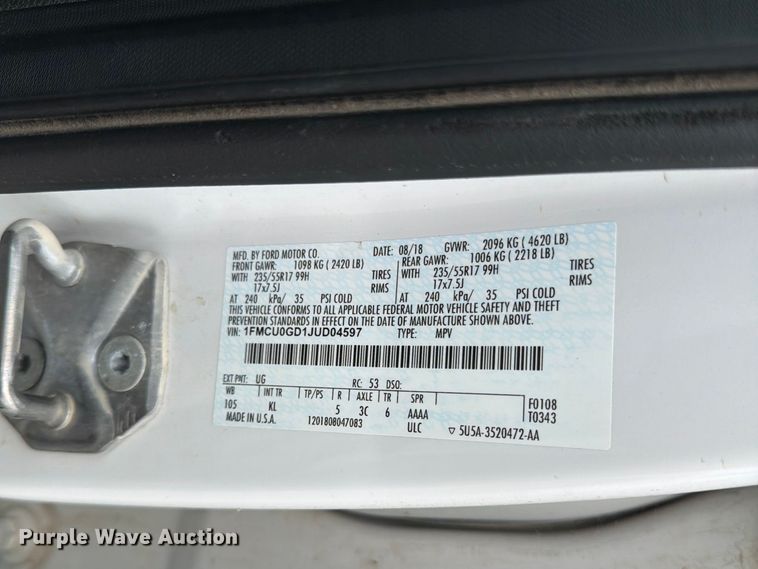 image for item FK3532 2018 Ford Escape SUV