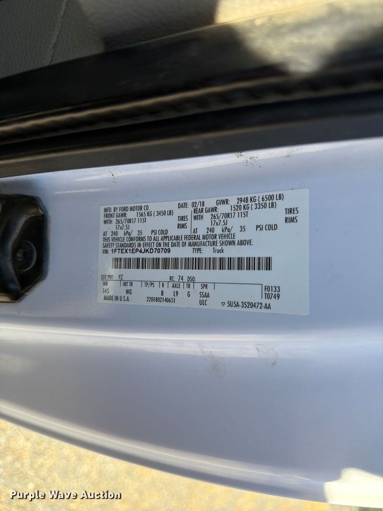 image for item FK4520 2018 Ford F150 Ext. Cab pickup truck