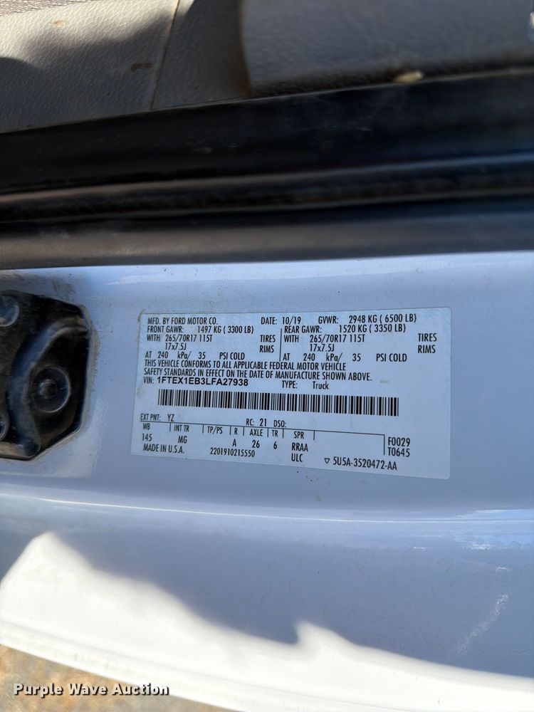 image for item FK4521 2020 Ford F150 Ext. Cab pickup truck