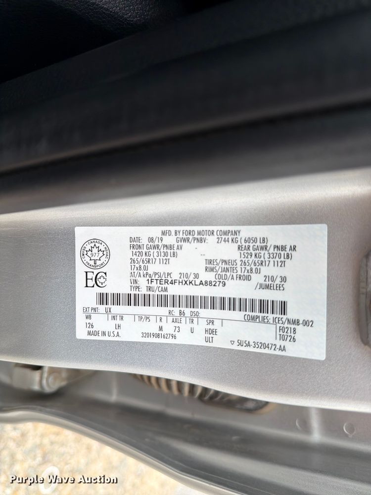 image for item FK4527 2019 Ford Ranger Crew Cab pickup truck