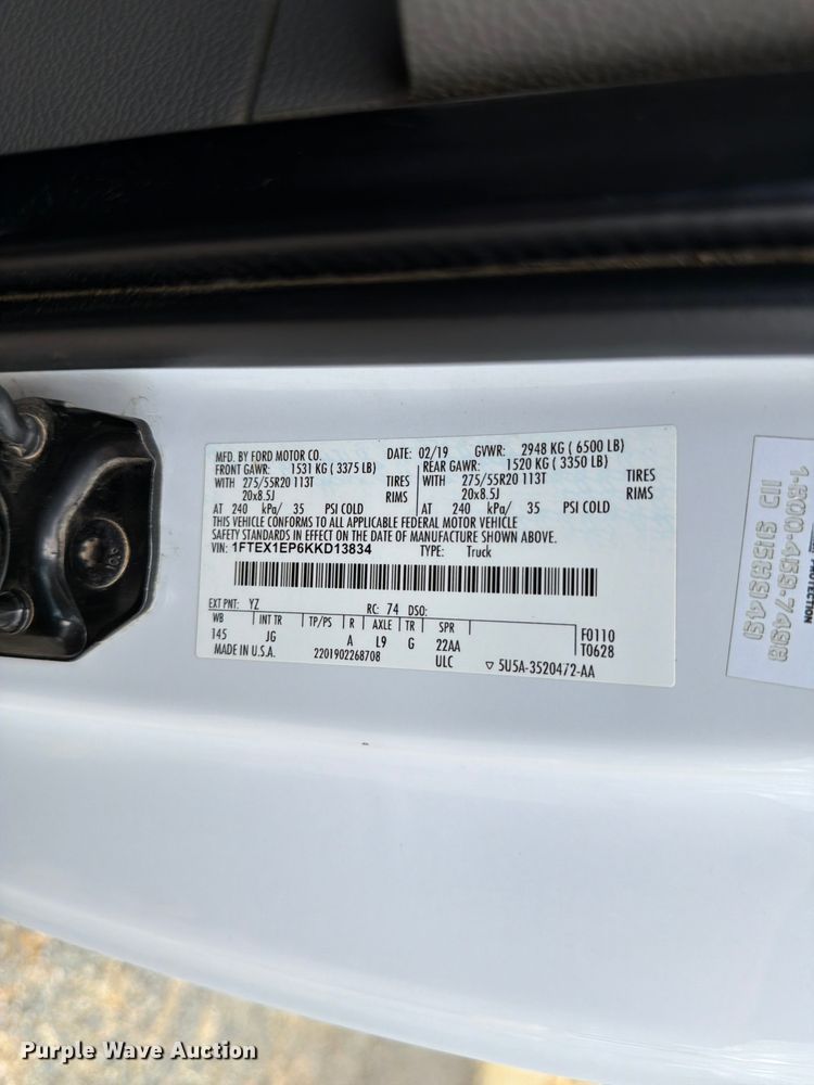 image for item FK4530 2019 Ford F150 Ext. Cab pickup truck