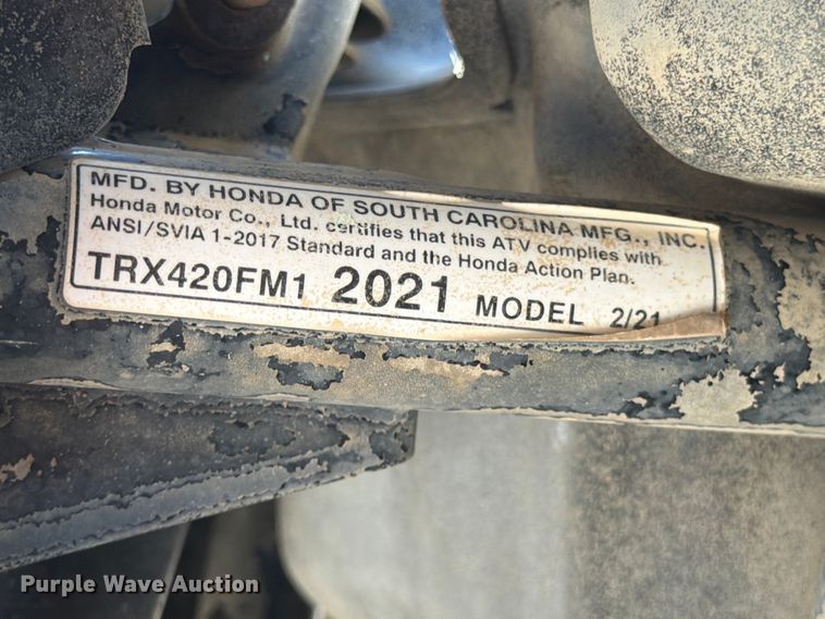 image for item FK4546 2021 Honda Rancher TRX420FM1 ATV