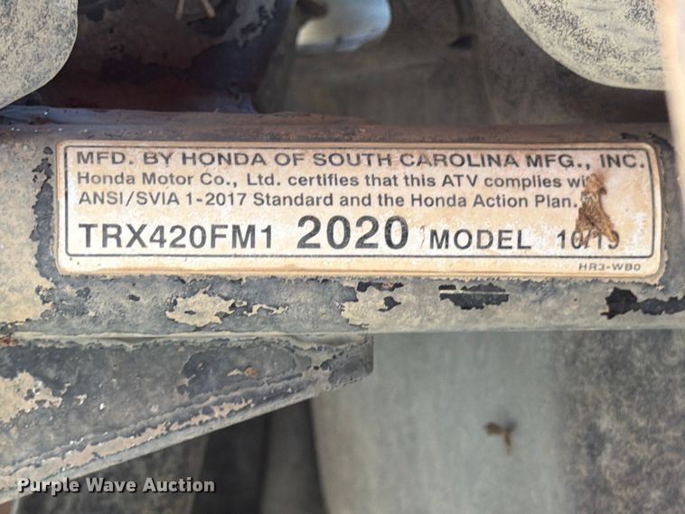 image for item FK4547 2020 Honda Rancher TRX420 ATV