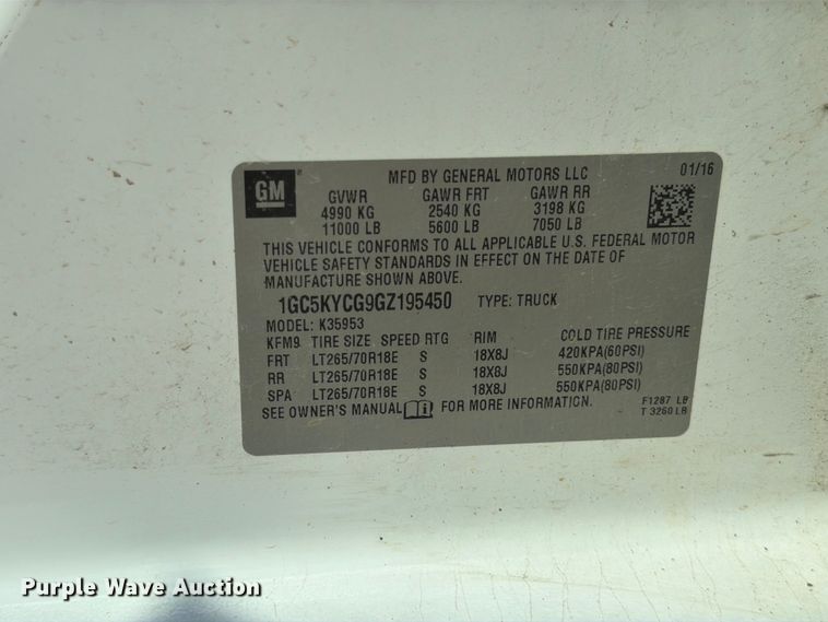 image for item FK4561 2016 Chevrolet Silverado 3500HD Ext. Cab pickup truck