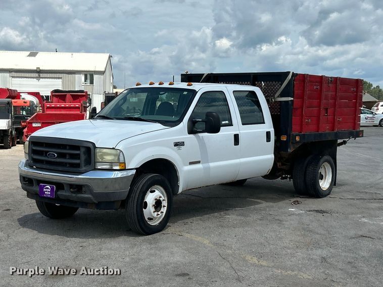 image for item FT6095 2003 Ford F450 Super Duty XL Crew Cab dump flatbed truck