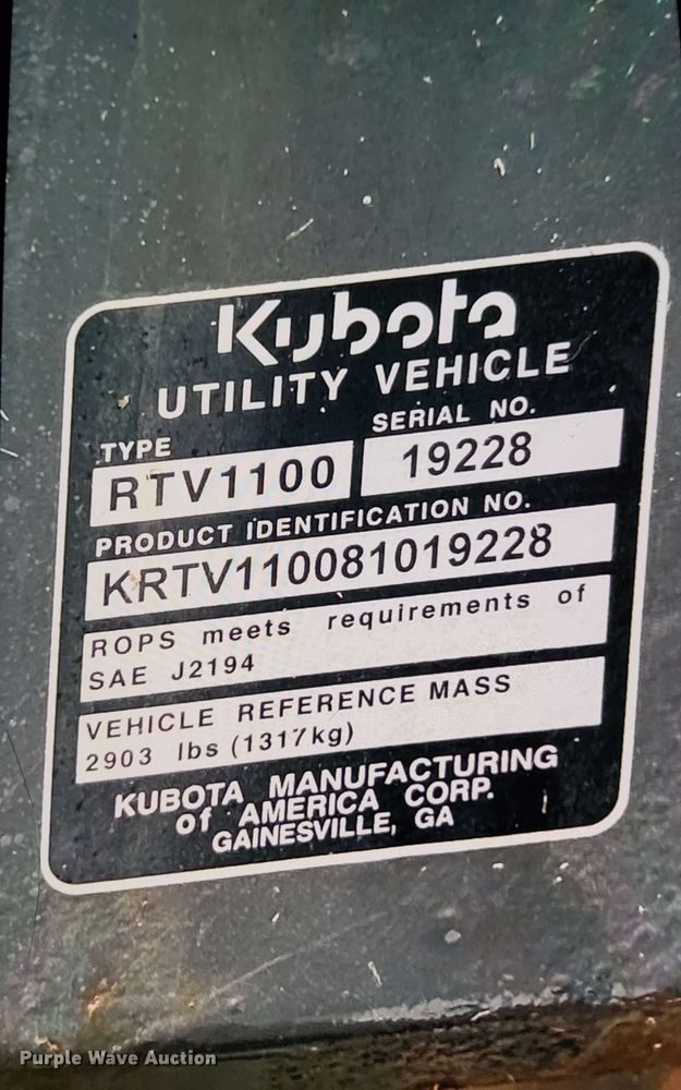 image for item FT6102 2001 Kubota RTV1100 utility vehicle