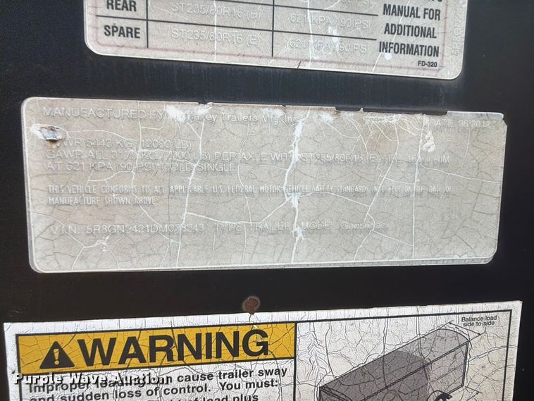 image for item FU1002 2013 Maxey equipment trailer
