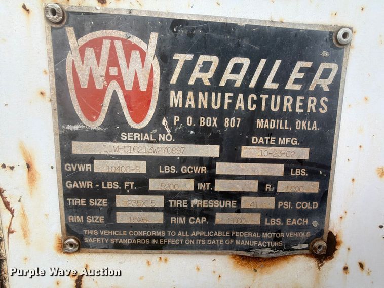 image for item FU1029 2003 W-W enclosed cargo trailer