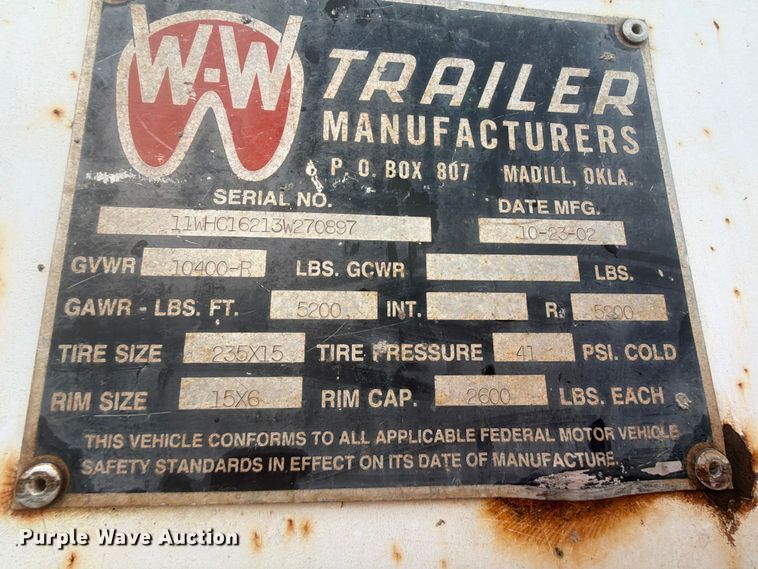 image for item FU1029 2003 W-W enclosed cargo trailer