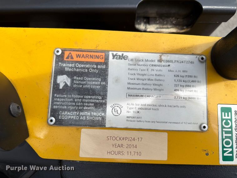 image for item FU4506 2014 Yale MPE060LFN24T2748 pallet jack