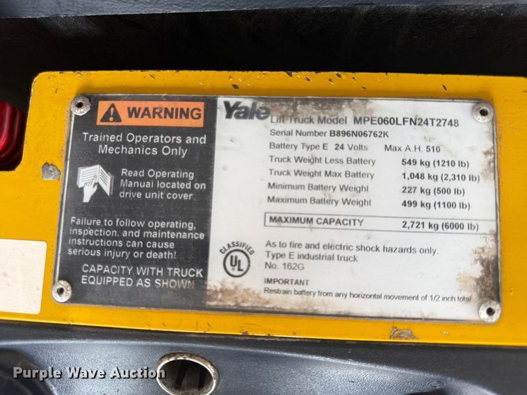 image for item FU4507 2012 Yale MPE060LFN24T2748 pallet jack