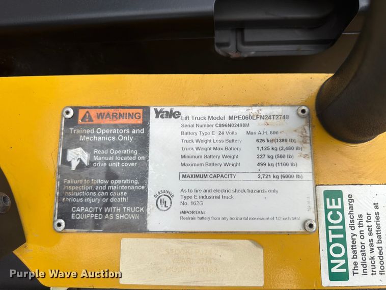 image for item FU4515 2014 Yale MPE060LFN24T2748 pallet jack