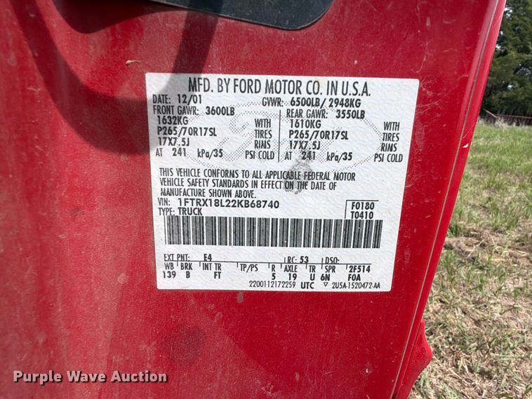 image for item NA9402 2002 Ford F150 Ext. Cab pickup truck