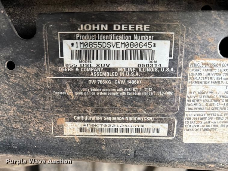 image for item YA3434 2014 John Deere 855D utility vehicle