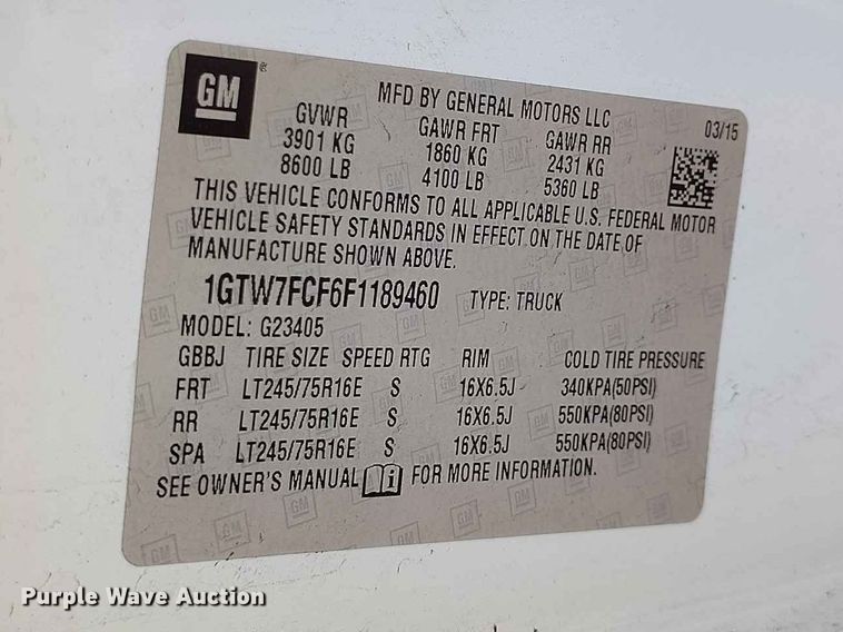 image for item YA3616 2015 GMC Savana 2500 van