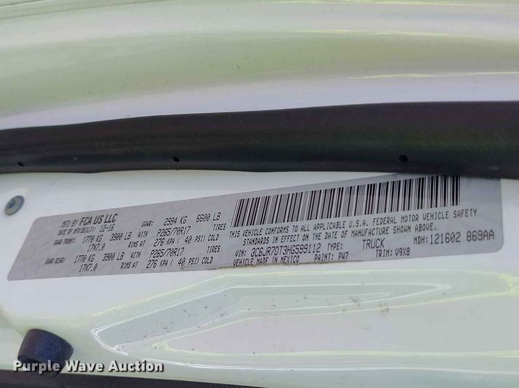 image for item YA3620 2017 RAM 1500 pickup truck