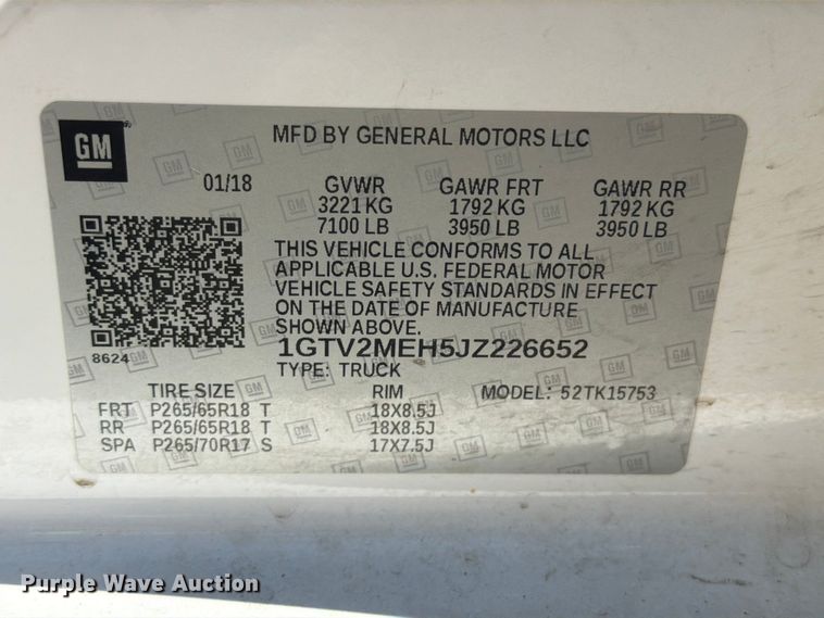 image for item YA3782 2018 GMC Sierra 1500 Ext. Cab pickup truck