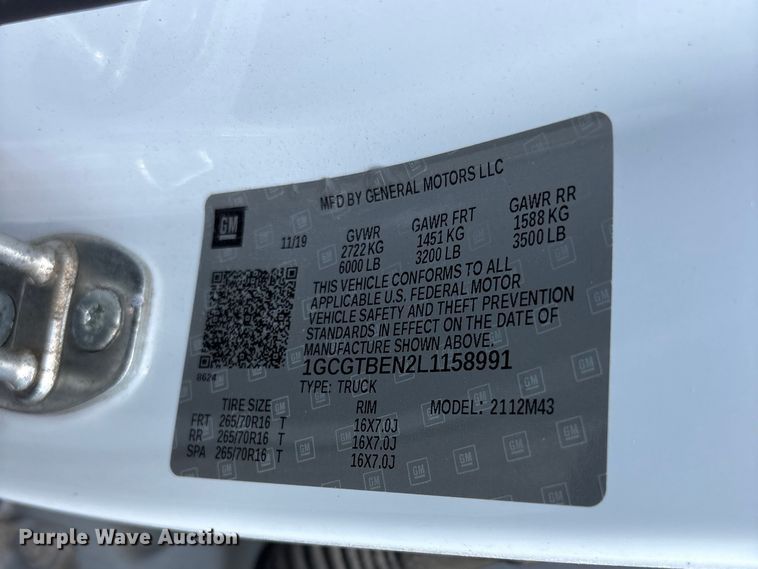 image for item YA3885 2020 Chevrolet Colorado Ext. Cab pickup truck
