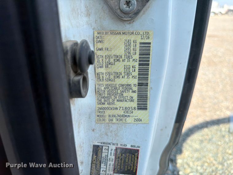 image for item YA3892 2017 Nissan Frontier Ext. Cab pickup truck
