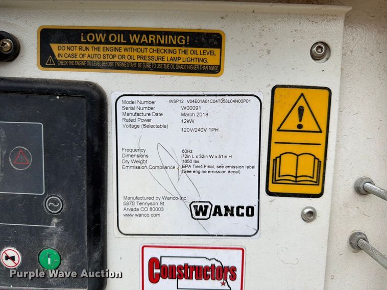 image for item DN6691 2018 Wanco WSP12 generator