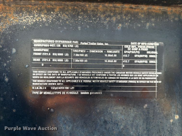 image for item DN6702 1999 Parker equipment trailer