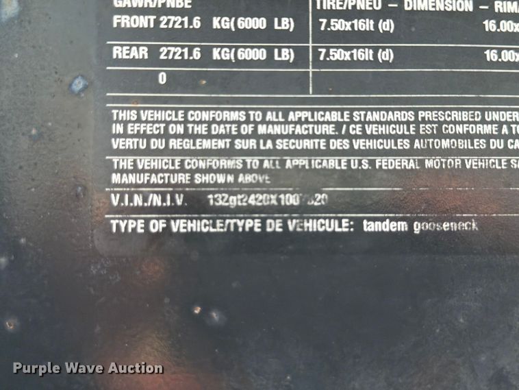 image for item DN6702 1999 Parker equipment trailer