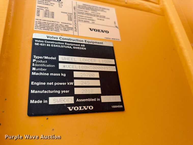 image for item DN6706 2018 Volvo L180H wheel loader
