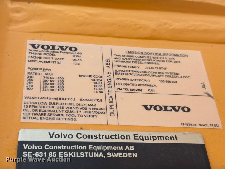 image for item DN6706 2018 Volvo L180H wheel loader