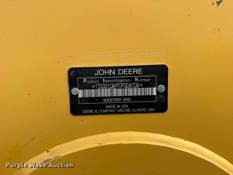 image for item DY3126 2015 John Deere 331G tracked skid steer loader
