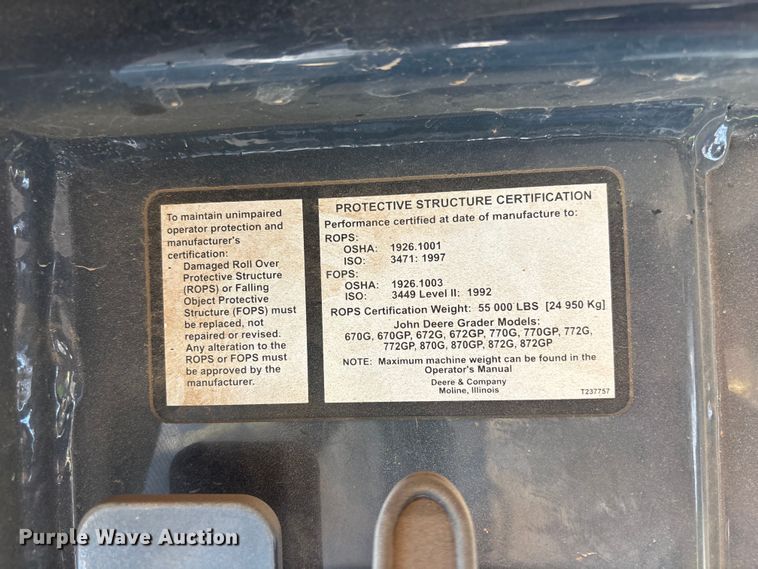 image for item EL2566 2012 John Deere 672GP motor grader