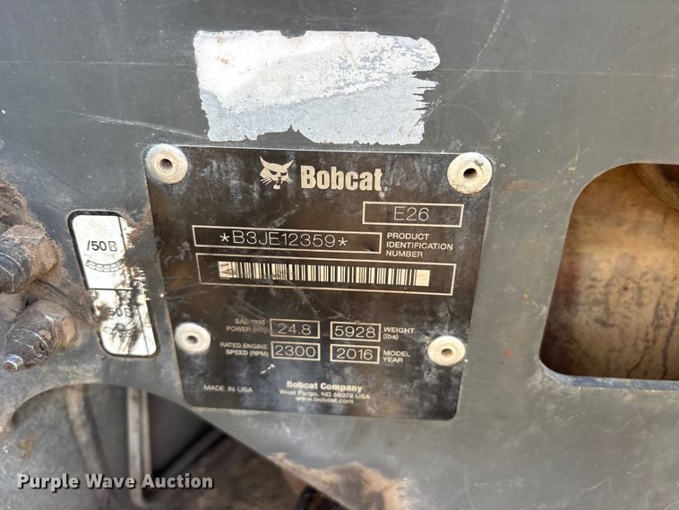 image for item ET0413 2016 Bobcat E26 mini excavator
