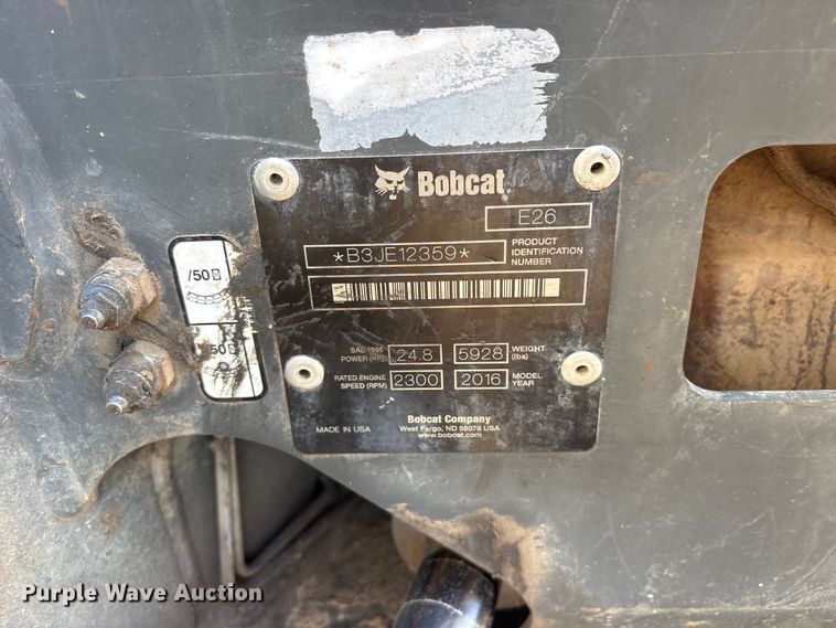 image for item ET0413 2016 Bobcat E26 mini excavator