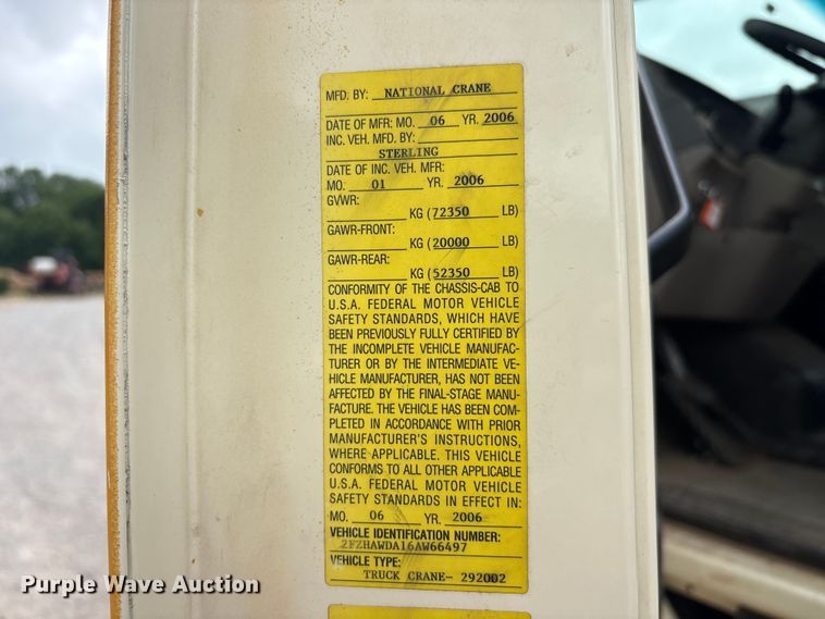 image for item EU5790 2006 Sterling L8500 Series crane truck